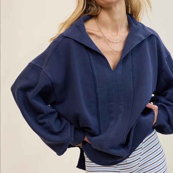 Aerie Starry Skies Open Neck Oversized Sweatshirt Blue Small $65 - Picture 3 of 15